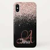 Roze glitter op voornaam zwart monogram Case-Mate iPhone case (Achterkant)