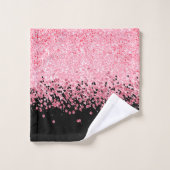 Roze glitter op zwart bad handdoek (Wasdoekje)