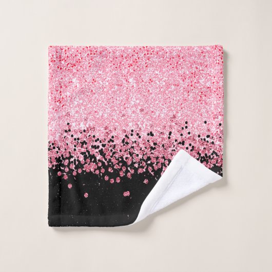 Roze glitter op zwart bad handdoek (Wasdoekje)