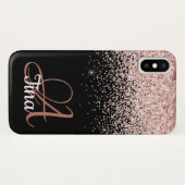 Roze glitter op zwarte monogram voornaam Case-Mate iPhone case (Achterkant (horizontaal))