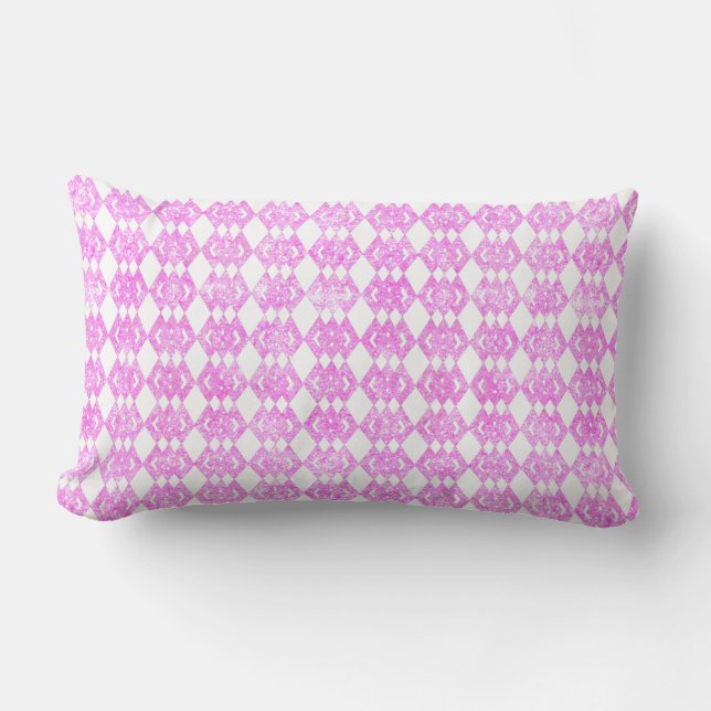 Roze Glitter Overlappende Diamant Patroon Kussen (Voorkant)