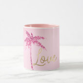 Roze Glitter Palm Tree Ombre Goud Liefde Mok (Midden)
