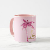 Roze Glitter Palm Tree Ombre Goud Liefde Mok (Voorkant links)