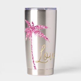 Roze Glitter Palmboom Gouden Liefde Geïsoleerde Drinkbeker
