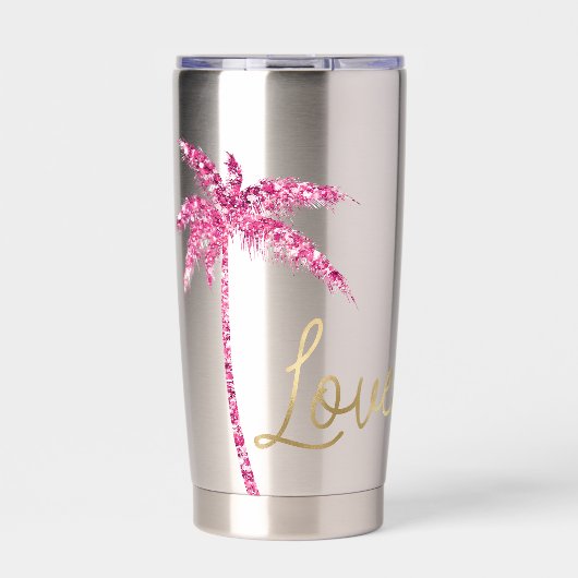 Roze Glitter Palmboom Gouden Liefde Geïsoleerde Drinkbeker (Voorkant)