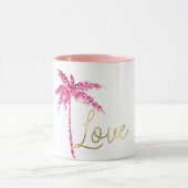 Roze Glitter Palmboom Gouden Liefde Mok (Midden)