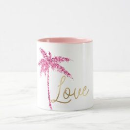 Roze Glitter Palmboom Gouden Liefde Mok