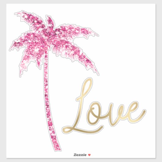 Roze Glitter Palmboom Gouden Liefde Sticker (Vel)