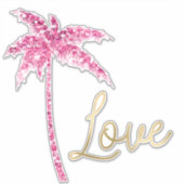 Roze Glitter Palmboom Gouden Liefde Sticker (Voorkant)