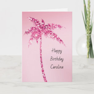 Roze Glitter Palmboom Ombre Goud Glans Verjaardag Kaart