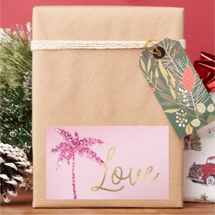 Roze Glitter Palmboom Ombre Goud Liefde Rechthoekige Sticker