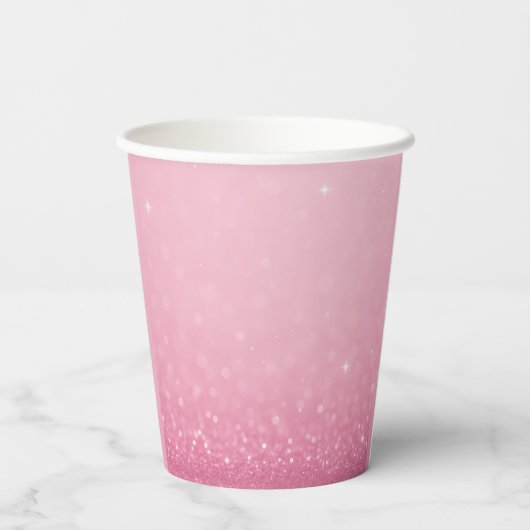 Roze glitter papieren beker met naam en initialen (Achterkant)