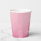 Roze Glitter Papieren Bekertje met Naam & Initiale Bekers (Rechts)
