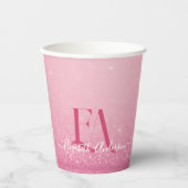 Roze Glitter Papieren Bekertje met Naam & Initiale Bekers (Voorkant)