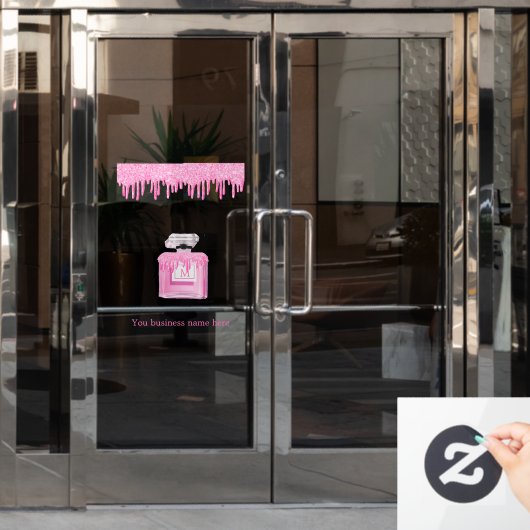 Roze Glitter Parfum Zakelijk Monogram  Raamsticker (Kantoordeur)