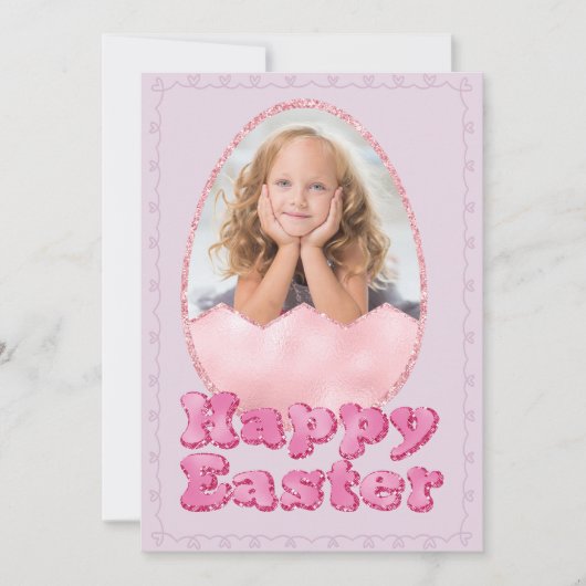 Roze Glitter Pasen Ei Custom Foto Feestdagenkaart (Voorkant)