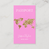 Roze Glitter Passport Wereldkaart Boarding Pass Visitekaartje (Voorkant)