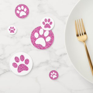 Roze Glitter Paw Print Puppy Kat Dierlijk Tabel Confetti