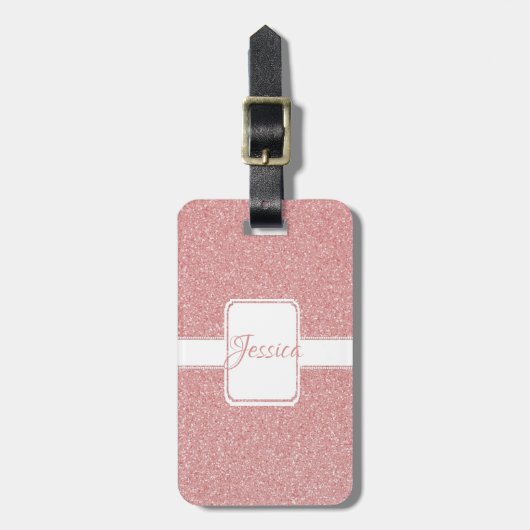 Roze glitter Personaliseer Bagagelabel (Voorkant verticaal)