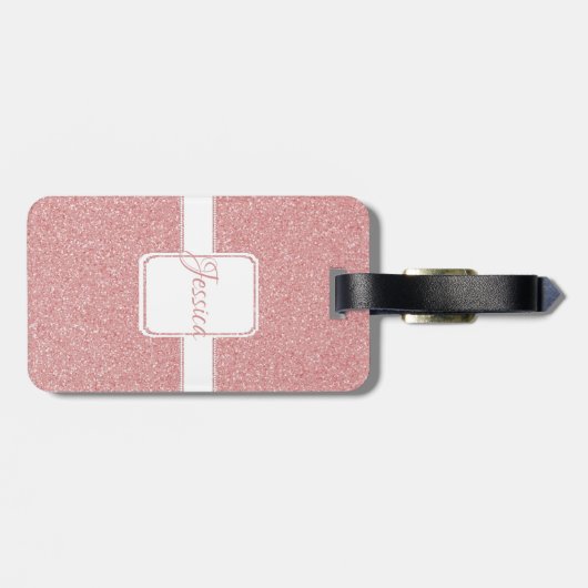 Roze glitter Personaliseer Bagagelabel (Achterkant horizontaal)