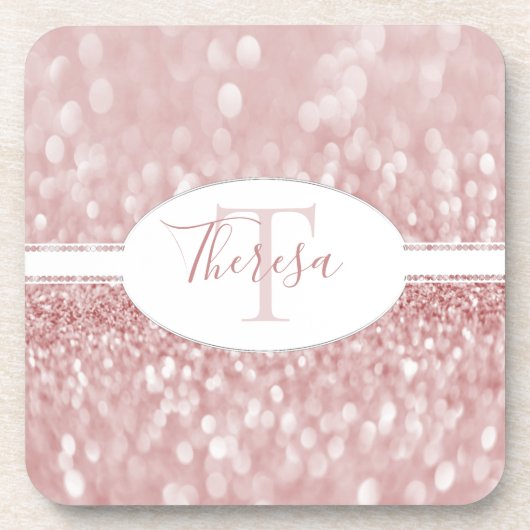 Roze glitter Personaliseert plastic Onderzetter (Voorkant)