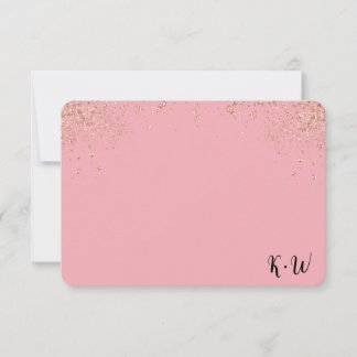 Roze Glitter Personalized Monogram Note Cards Bedankkaart