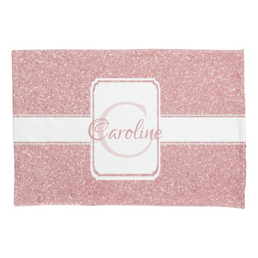 Roze Glitter Personalized Pillow Hoesje Kussensloop (Voorkant)