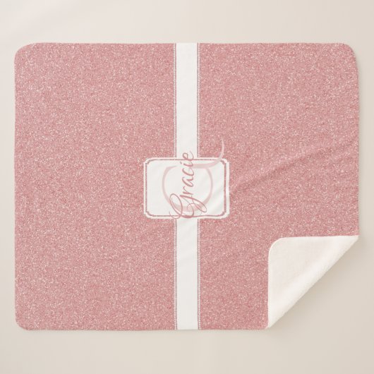 Roze Glitter Personalized Sherpa Blanket Deken (Voorkant (horizontaal))
