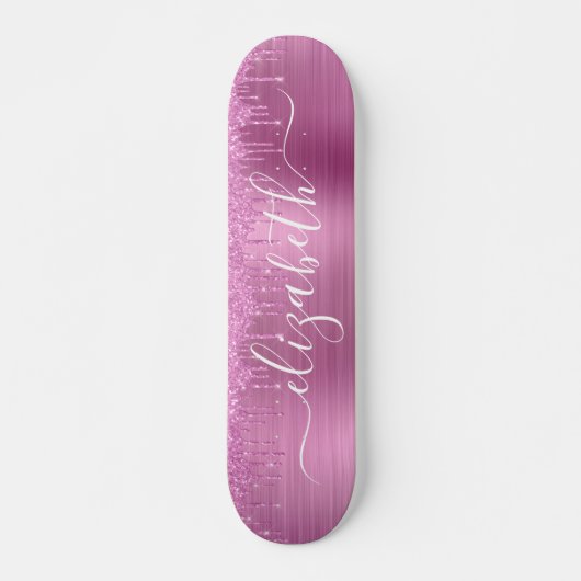 Roze glitter Personalized Skateboard uitlijnen (Voorkant)