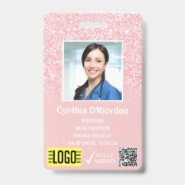 Roze Glitter Personeel Foto ID QR Barcode Badge