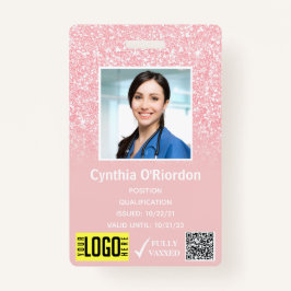 Roze Glitter Personeel Foto ID QR Barcode Badge
