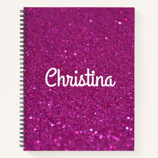 Roze Glitter Persoonlijke Aangepaste Naam Cute Gir Notitieboek (Voorkant)