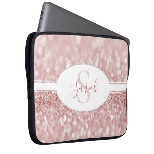 Roze glitter persoonlijke laptophoes laptop sleeve (Voorkant Rechts)