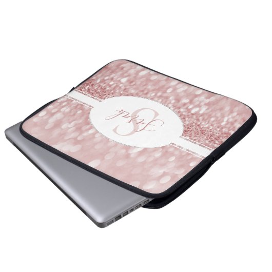 Roze glitter persoonlijke laptophoes laptop sleeve (Voorkant onderkant)