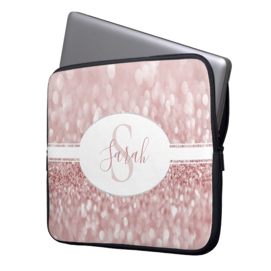 Roze glitter persoonlijke laptophoes laptop sleeve (Voorkant Links)