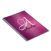 Roze Glitter Persoonlijke naam en monogram notitie Notitieboek (Rechterzijde)