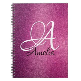 Roze Glitter Persoonlijke naam en monogram notitie Notitieboek