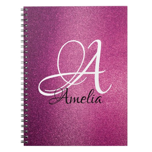 Roze Glitter Persoonlijke naam en monogram notitie Notitieboek (Voorkant)