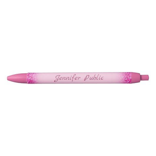 Roze Glitter Persoonlijke Script Naam Sjabloon Zwarte Inkt Pen (Voorkant)
