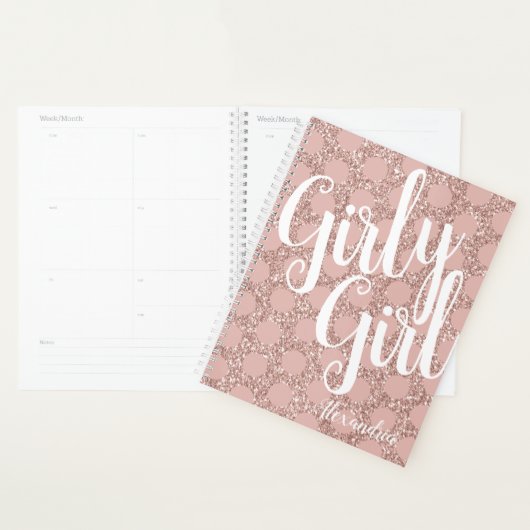 Roze Glitter Polka Dot Girly Name Planner (Display)