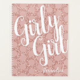 Roze Glitter Polka Dot Girly Name Planner