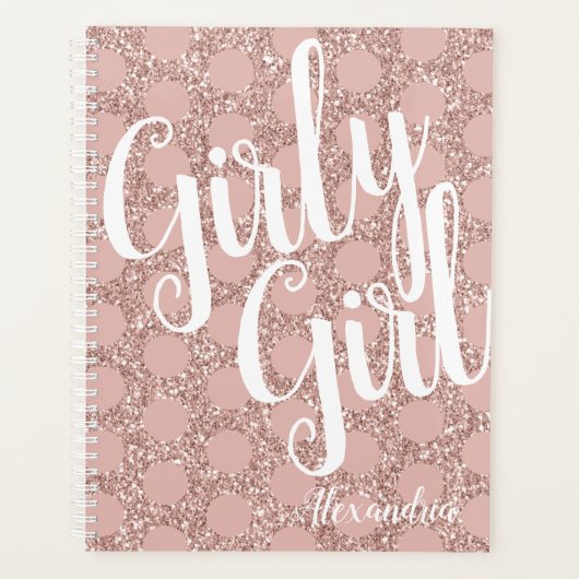 Roze Glitter Polka Dot Girly Name Planner (Voorkant)