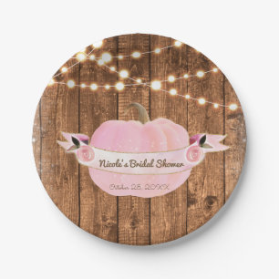 Roze Glitter Pompoen Herfst Roestig Houten Lichtje Papieren Bordje