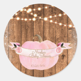 Roze Glitter Pompoen Herfst Roestig Houten Lichtje Ronde Sticker