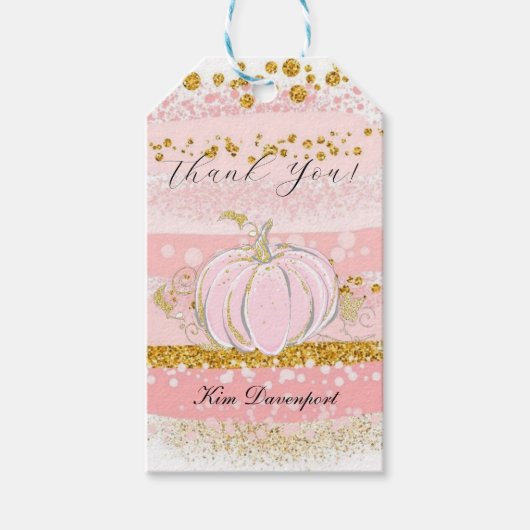 Roze Glitter Pompoen Meisje Baby shower Dank u Cadeaulabel (Voorkant)
