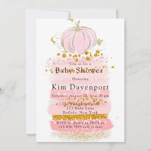 Roze Glitter Pompoen Meisje Baby shower Kaart (Voorkant)