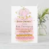 Roze Glitter Pompoen Meisje Baby shower Kaart (Staand voorkant)