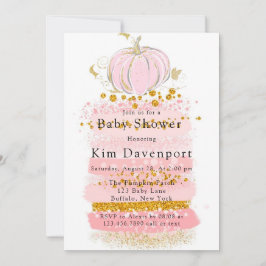 Roze Glitter Pompoen Meisje Baby shower Kaart