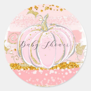 Roze Glitter Pompoen Meisje Baby shower Ronde Sticker