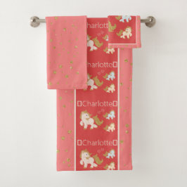 Roze Glitter Ponies met de naam Little Girl Bathro Bad Handdoek